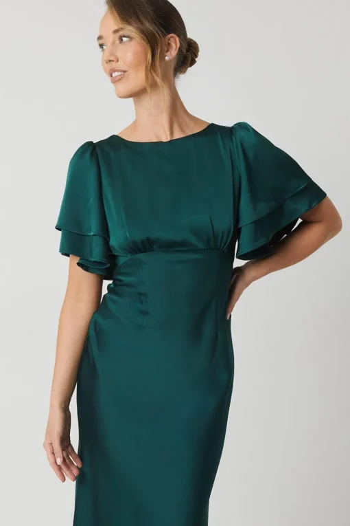 Satin Back Crepe Double Sleeve Bridesmaid Dress