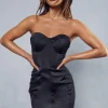 Satin Contrast Panel Bandeau Dress