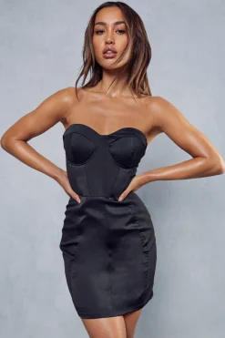 Satin Contrast Panel Bandeau Dress