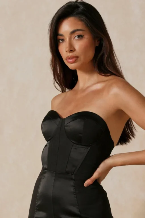 Satin Contrast Panel Bandeau Dress
