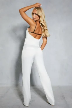 Satin Contrast Underbust Trim Top & Flare Leg Trouser Co-ord