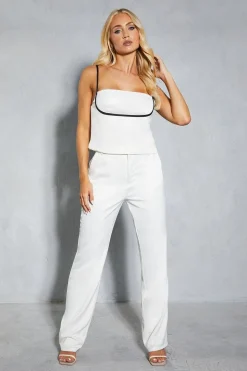 Satin Contrast Underbust Trim Top & Flare Leg Trouser Co-ord