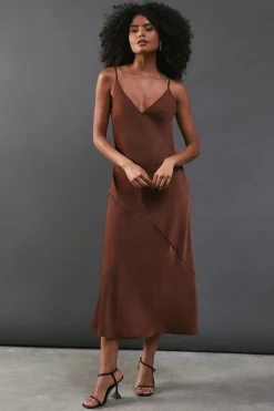 Satin High Apex Bias Midi Slip Dress