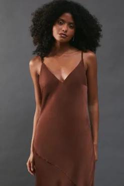 Satin High Apex Bias Midi Slip Dress