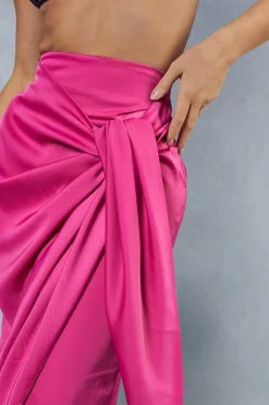 Satin High Waisted Wrap Midi Skirt
