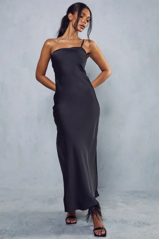 Satin One Shoulder Maxi Dress