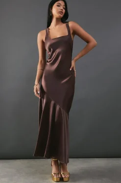 Satin Scoop Neck Bias Midi Slip Dress
