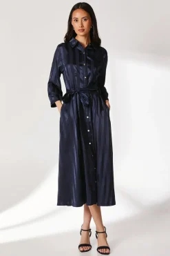 Satin Stripe Shirt Dress