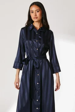 Satin Stripe Shirt Dress