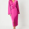 Satin Wrap Dress With Flare Sleeve