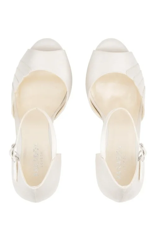 Satin 'Kyrie' High Block Heel Ankle Strap Peep Toe Sandals
