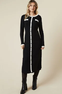Scallop Edge Button Down Knitted Midi Dress