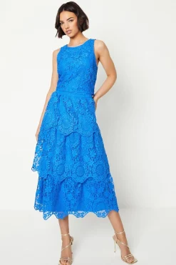 Scallop Lace Tiered Midi Skirt