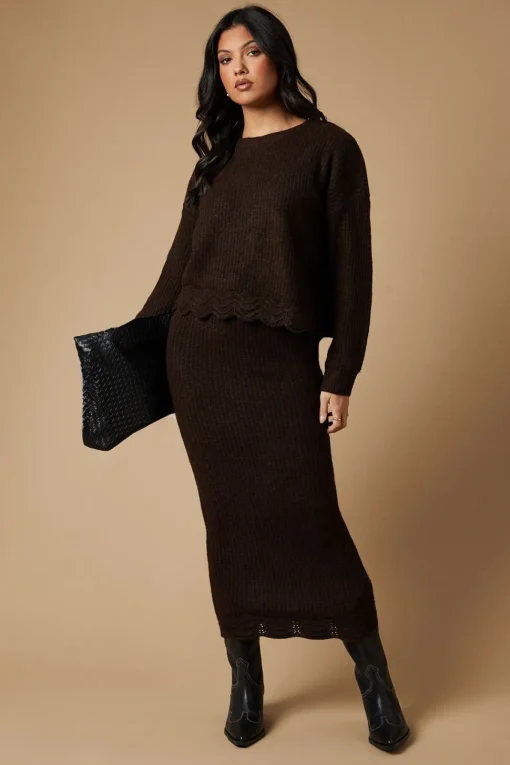 Scalloped Hem Knitted Skirt Co Ord