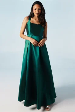 Scoop Neck Full Skirted Twill Bridesmaids Dress