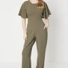 Scuba Crepe Flute Sleeve Wide Leg Jumpsuit