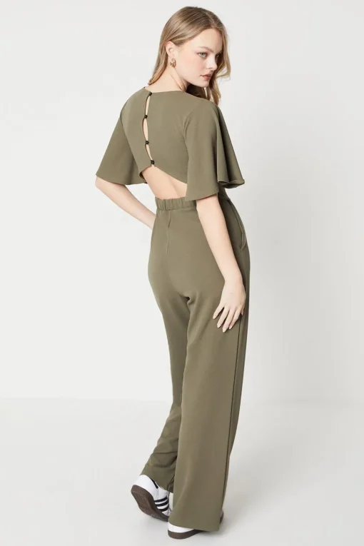 Scuba Crepe Flute Sleeve Wide Leg Jumpsuit