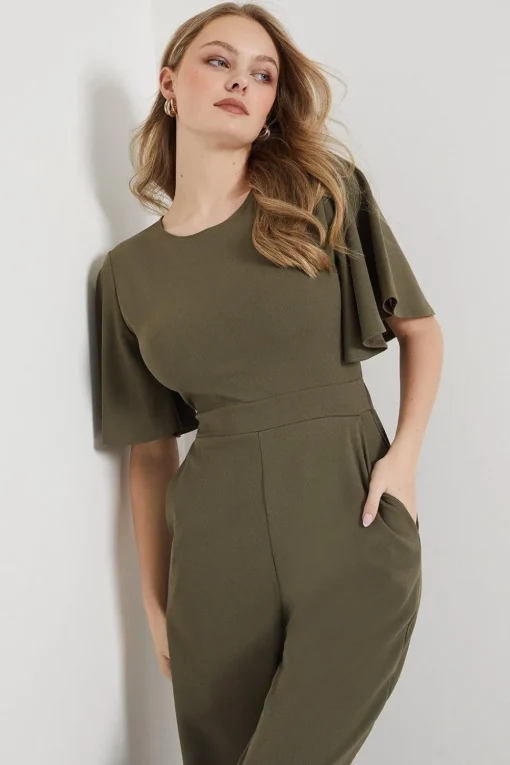 Scuba Crepe Flute Sleeve Wide Leg Jumpsuit