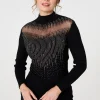 Sequin Embellished High Neck Knit Top