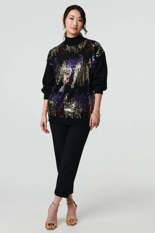 Sequin Embellished Puff Sleeve Jumper