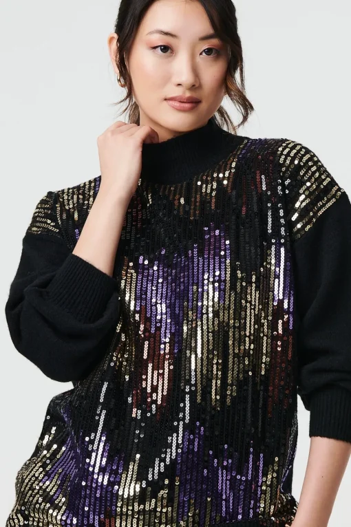 Sequin Embellished Puff Sleeve Jumper