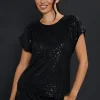 Sequin Keyhole Shoulder Short Sleeve Top
