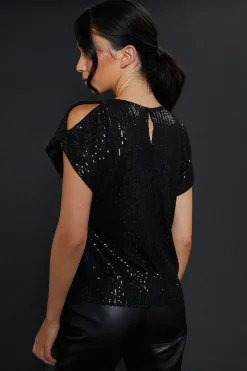 Sequin Keyhole Shoulder Short Sleeve Top