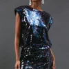 Sequin Shoulder Pad Sleeveless Mini Dress