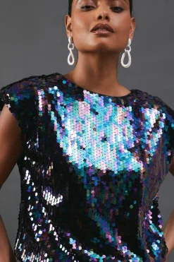Sequin Shoulder Pad Sleeveless Mini Dress