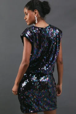 Sequin Shoulder Pad Sleeveless Mini Dress