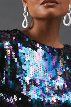 Sequin Shoulder Pad Sleeveless Mini Dress