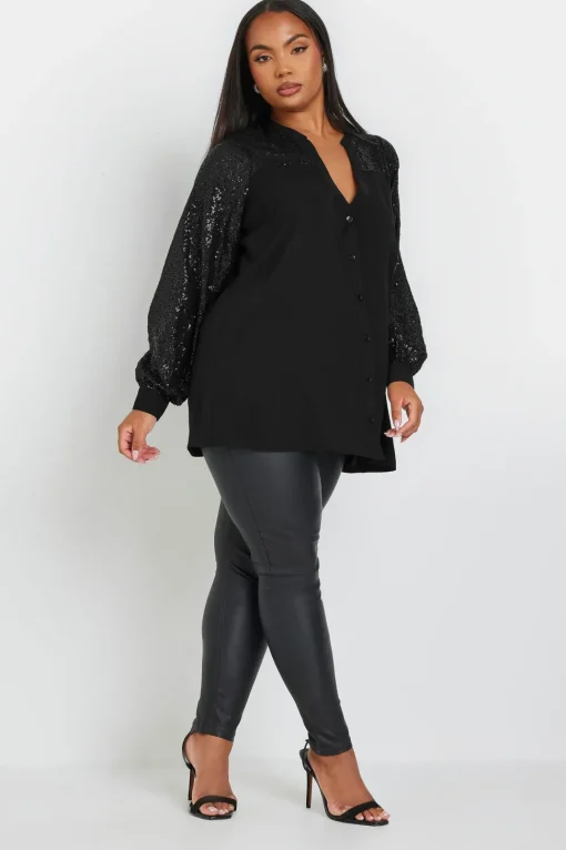 Sequin Sleeve Blouse