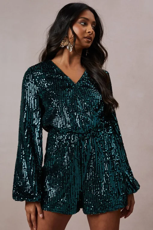 Sequin Stripe Wrap Playsuit
