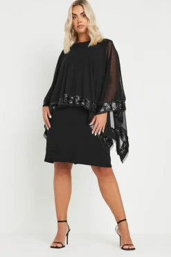 Sequin Trim Cape Dress