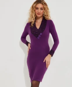 Shawl Neck Button Detail Jumper Dress