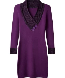 Shawl Neck Button Detail Jumper Dress