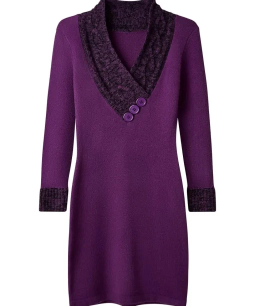 Shawl Neck Button Detail Jumper Dress