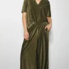 Shay Rib Velour Wide Leg Trousers Green