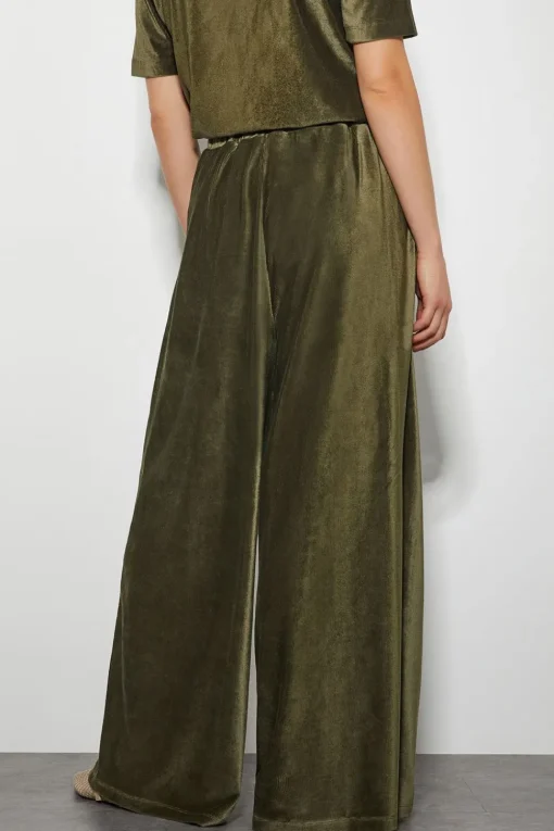 Shay Rib Velour Wide Leg Trousers Green
