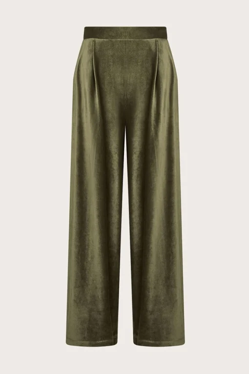 Shay Rib Velour Wide Leg Trousers Green