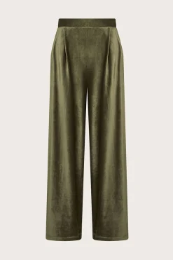 Shay Rib Velour Wide Leg Trousers Green
