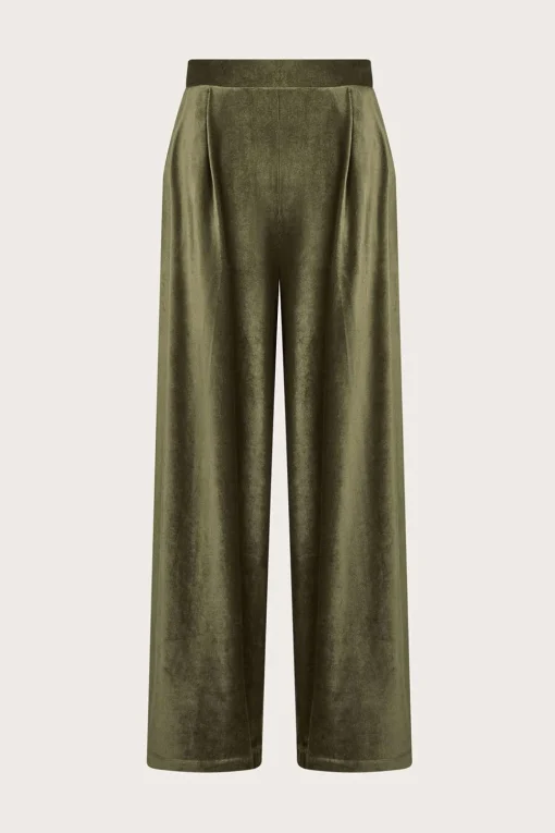 Shay Rib Velour Wide Leg Trousers Green
