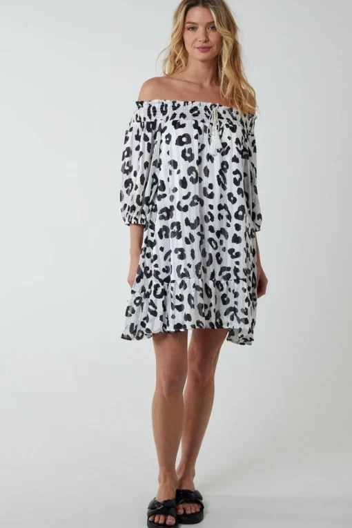 Sheared Neck Bardot Dress