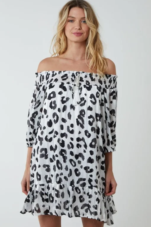 Sheared Neck Bardot Dress