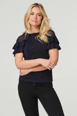 Sheer Shoulder Frill Sleeve Top