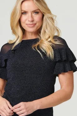 Sheer Shoulder Frill Sleeve Top