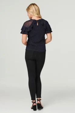 Sheer Shoulder Frill Sleeve Top