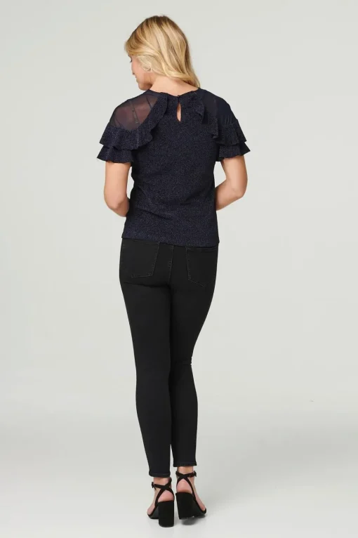 Sheer Shoulder Frill Sleeve Top