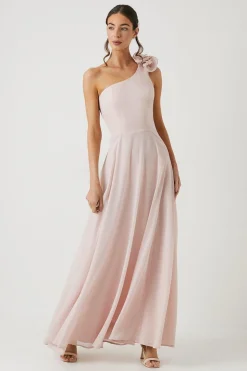 Shimmer Chiffon Corsage One Shoulder Bridesmaid Dress