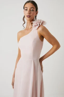 Shimmer Chiffon Corsage One Shoulder Bridesmaid Dress